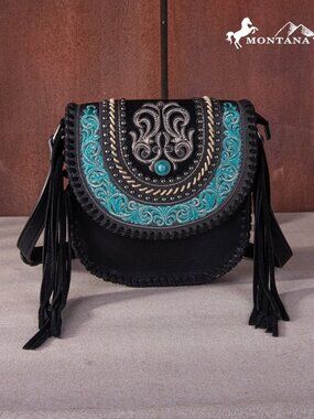 Montana West Cross Body Bag Purse Western Fringe Handbag Black